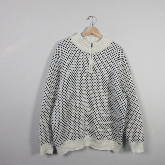 Long Wharf Supply Co Other - Long Wharf Supply Co Mens XL 1/4 Zip Sweater Fair Isle White Navy Nautical